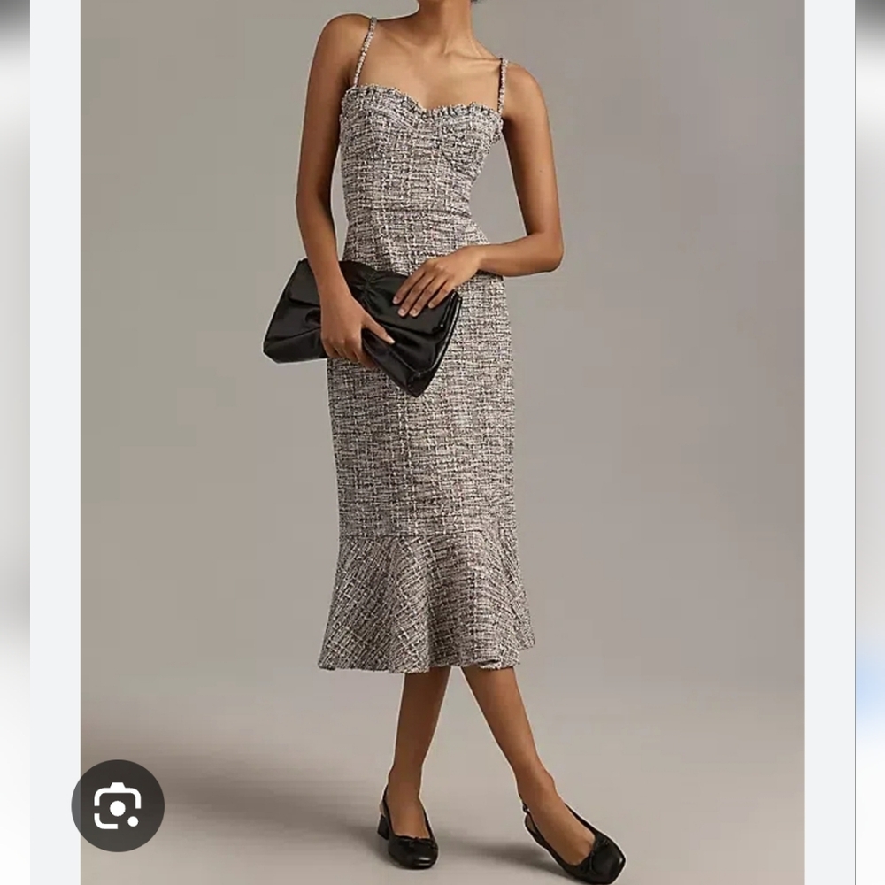 Hutch Selene Multicolor Tweed Midi Dress With Ruffle Detail